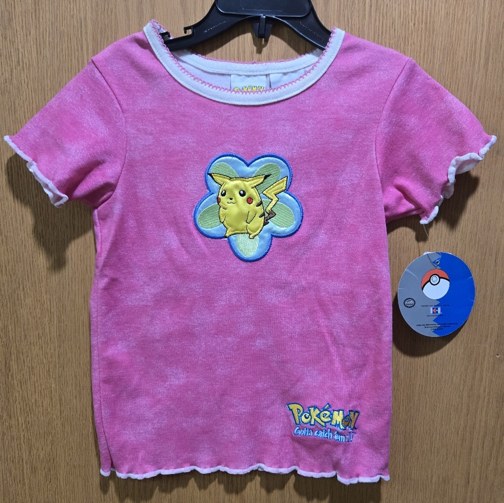 Pink Pikachu Short Sleeve Tee And Denim Shorts
